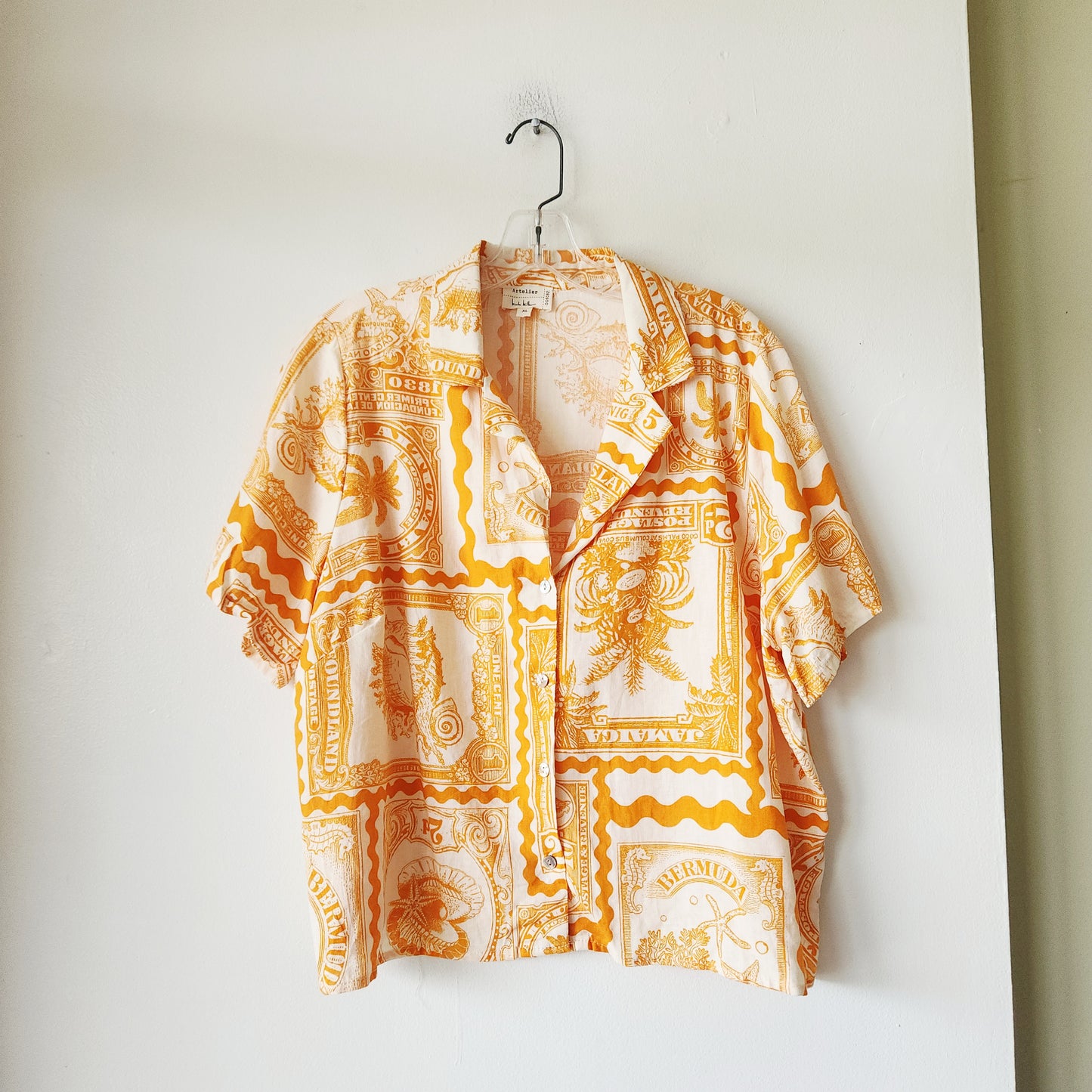 Nicole Miller Atelier Linen Blend Boxy Fit Button Up Shirt - XL