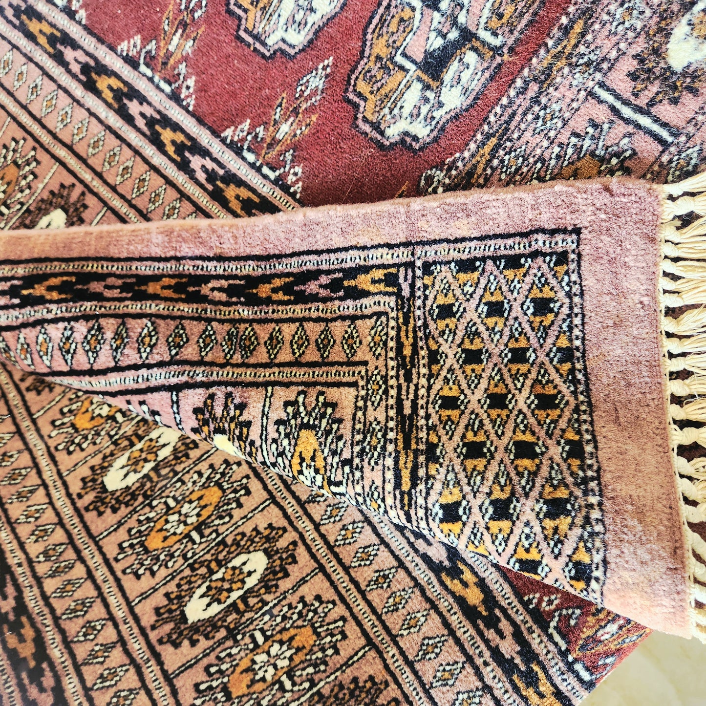 Vintage Afghan Hand-Knotted Turkoman Bukhara Design Rug 40" x 62"