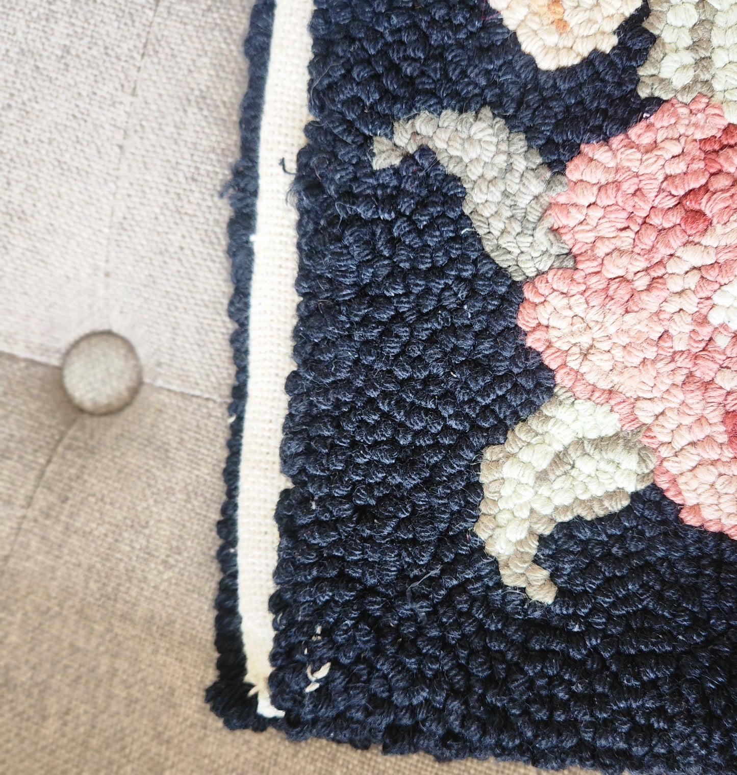Vintage Floral Hooked Rug 24" x 46"