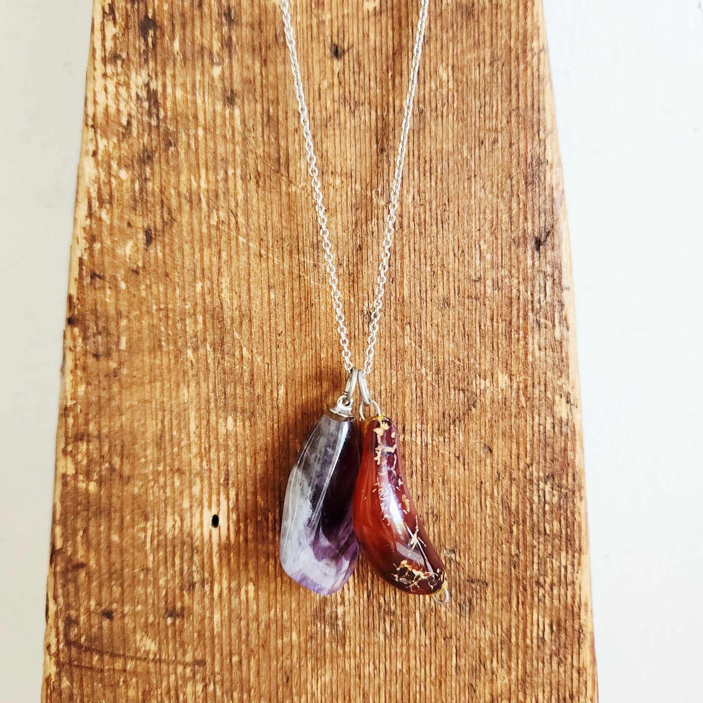 Silvertone Chain with Polished Stone Pendants
