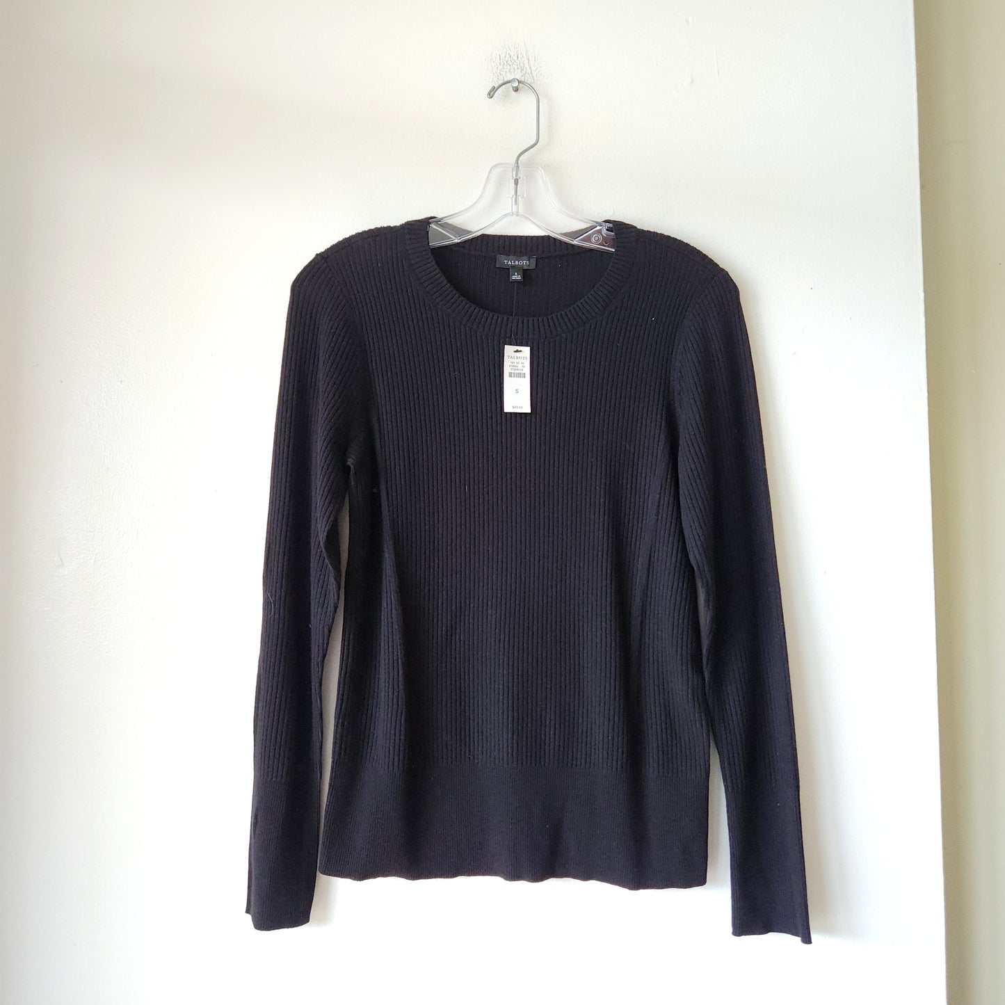 Talbots Black Ribbed Knit Pullover Top - S - New