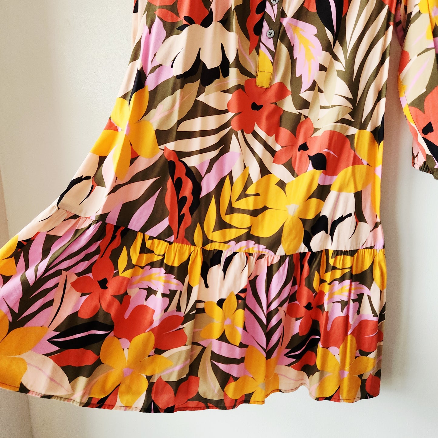 LOFT Leaf Motif Dress with Ruffle Hem - L