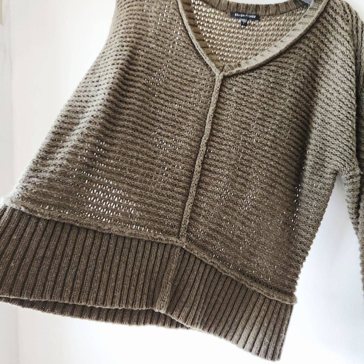 Eileen Fisher Yak & Wool Open Knit Crop Sweater - L