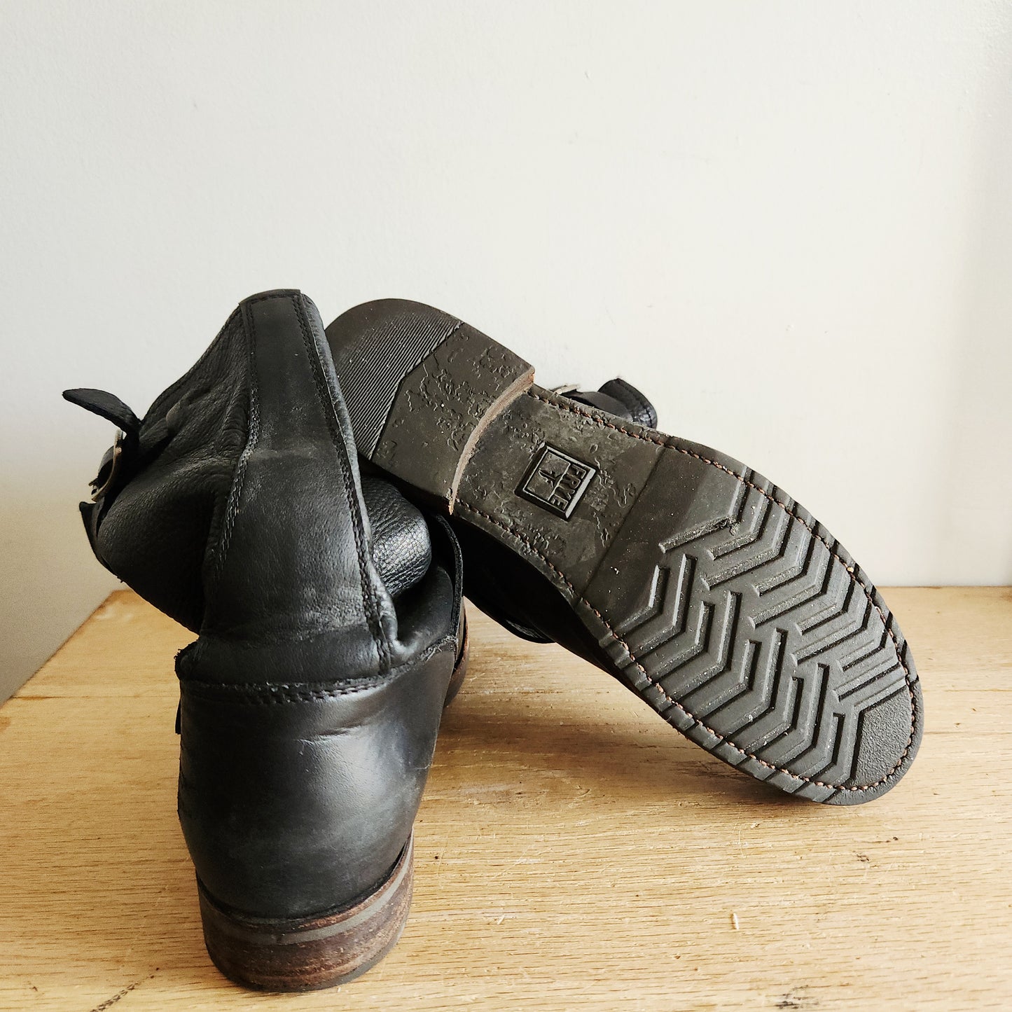 Frye Black Leather Motorcycle Boots - size 8.5