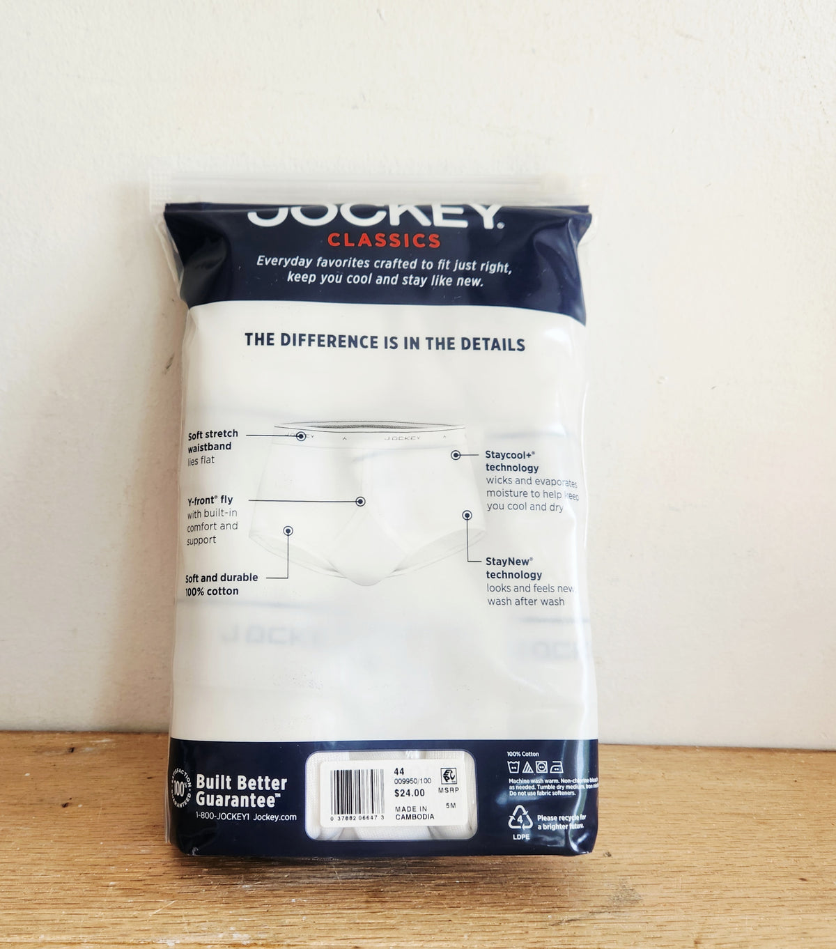 Jockey Men's 3 Pack 100% Cotton Full Rise Briefs Pack of 3 Size 44