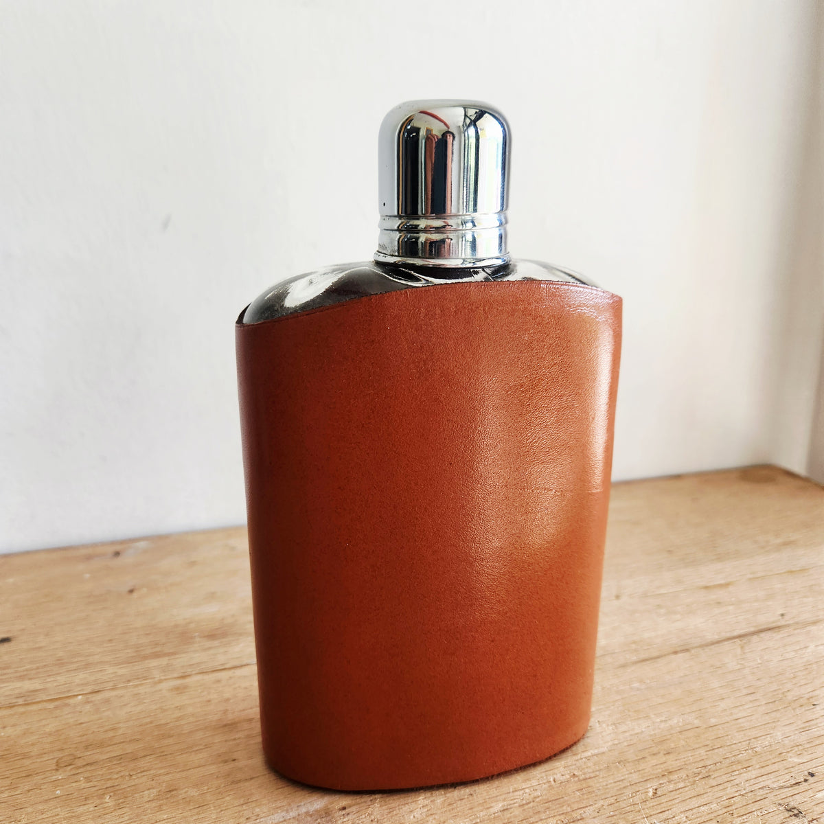 Vintage Glass Bottle Flask with Leather Case