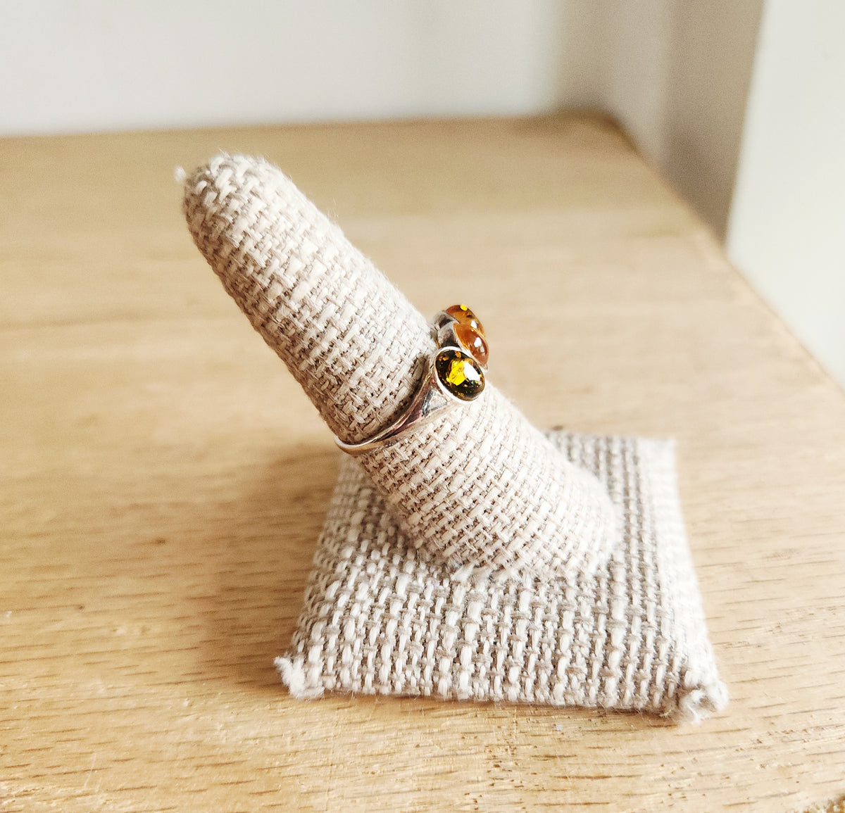 Sterling Silver & Amber Ring - size 8