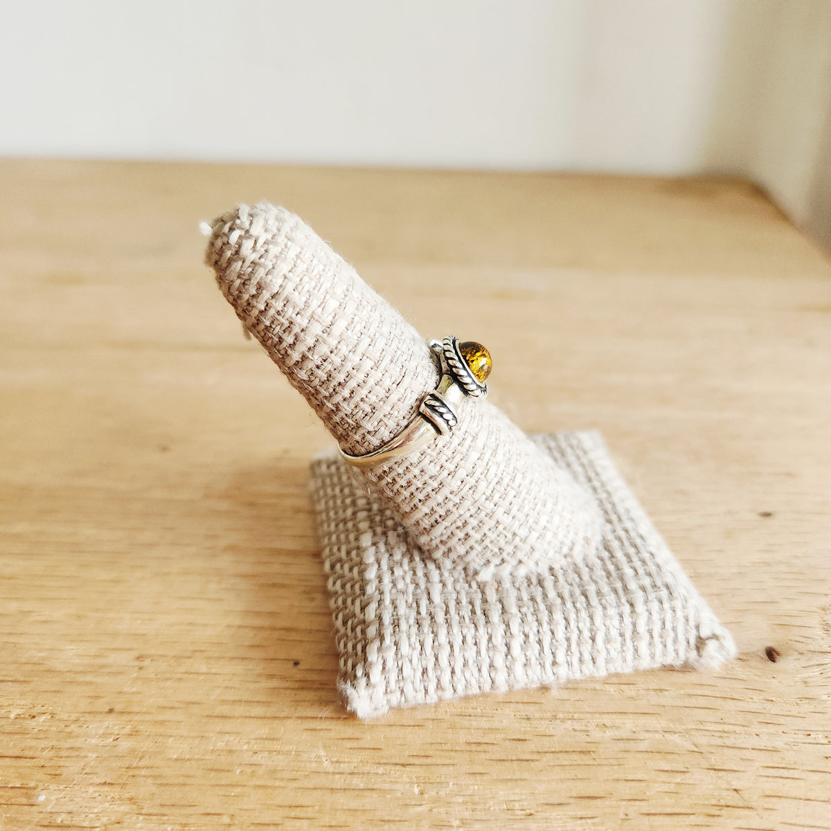 Sterling Silver & Amber Ring - size 8