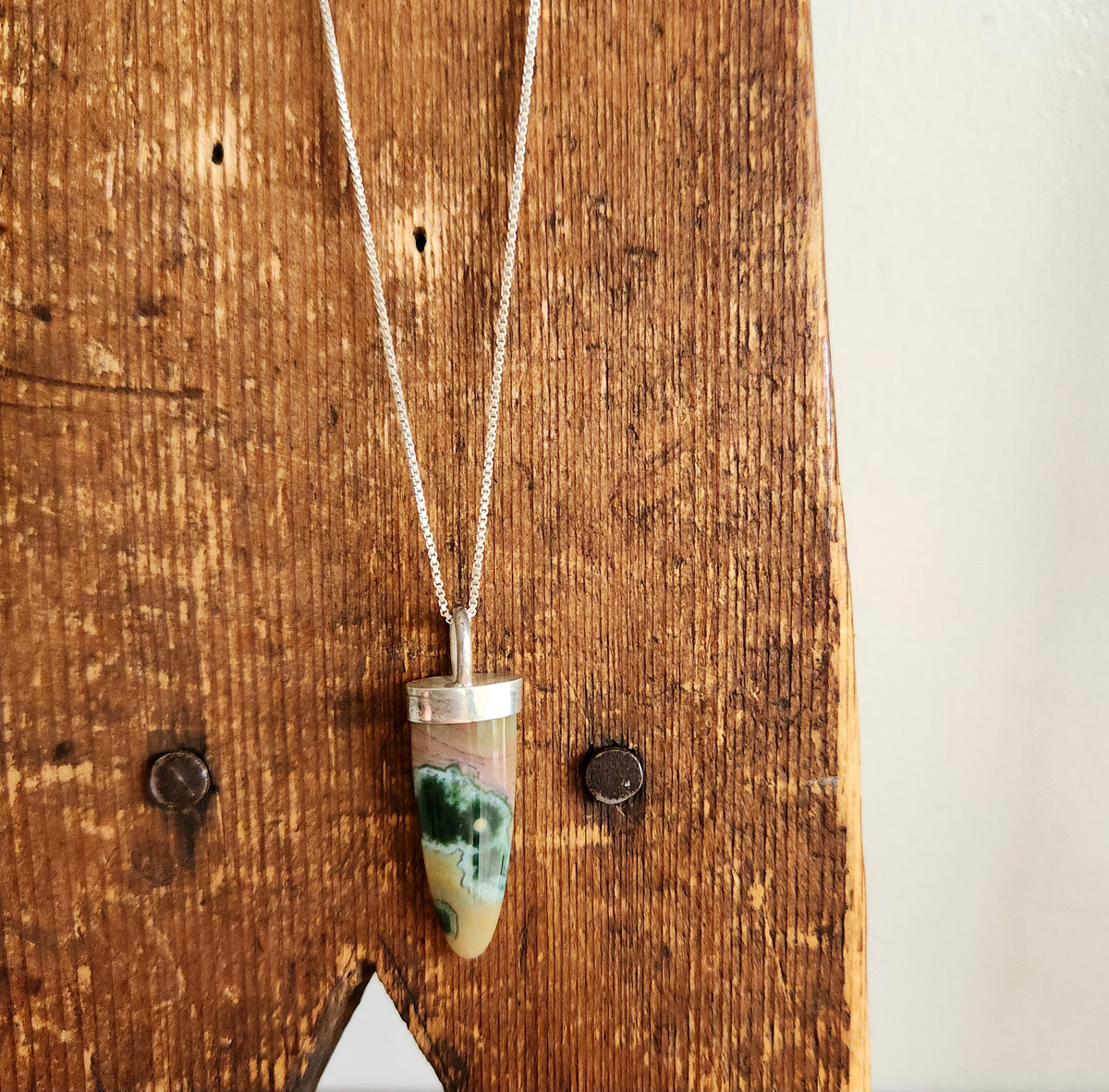 Sterling Silver Chain with Polished Stone Pendant