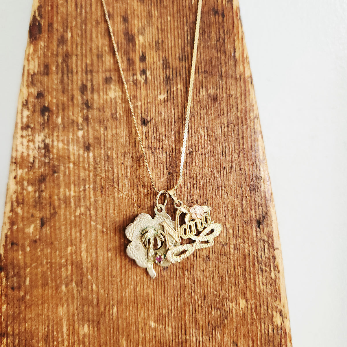 14K/585 Gold Chain with 14K Gold Nana Charm & 12K Gold Fill Bermuda Charm