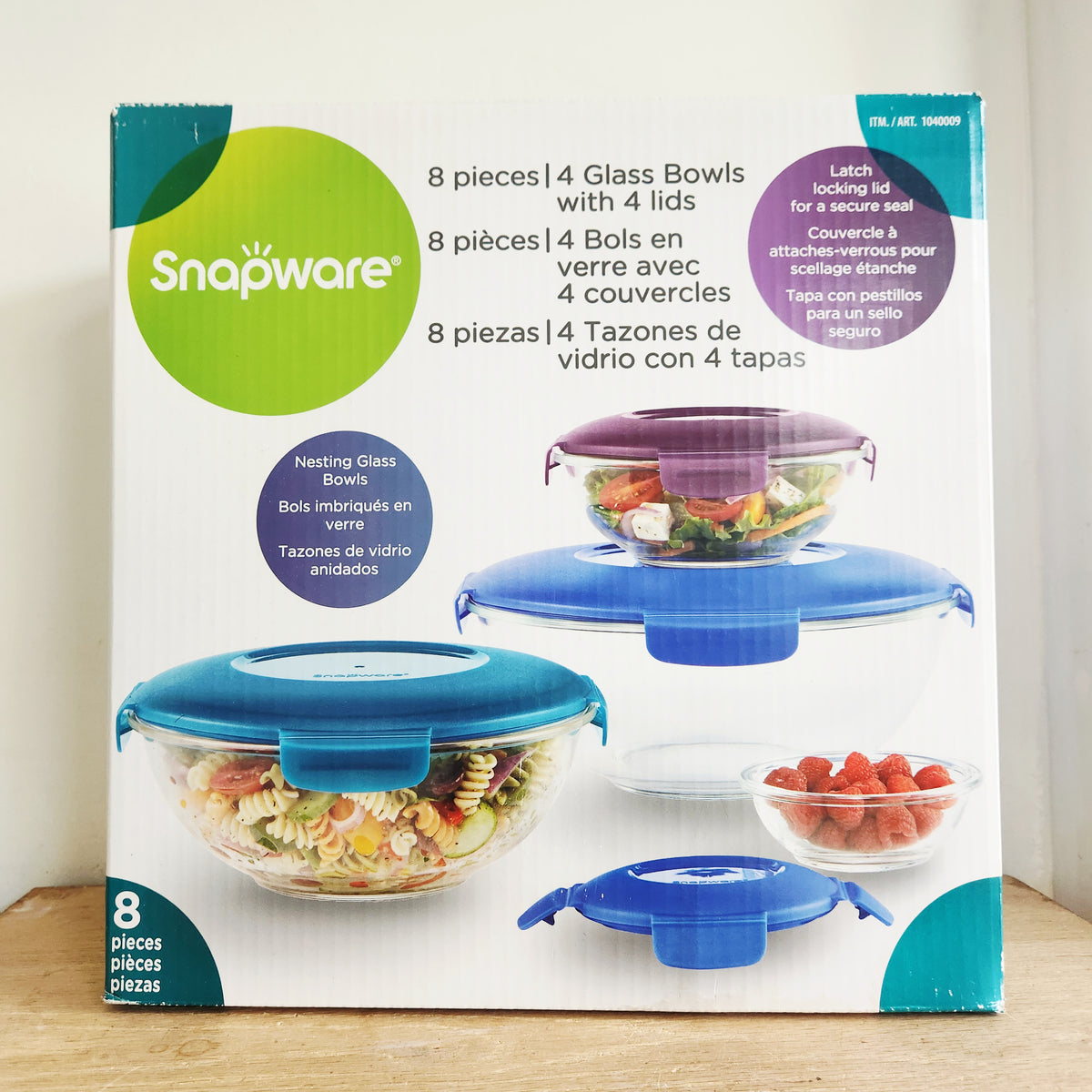Snapware Nesting Glass Bowls with Lids 4 Bowls 4 Lids NEW