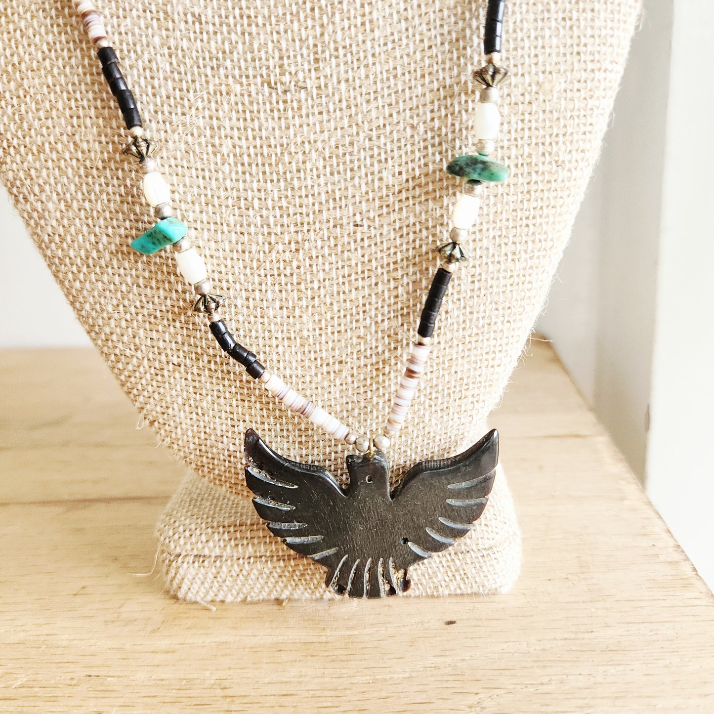 Vintage Bead & Carved Thunderbird Necklace