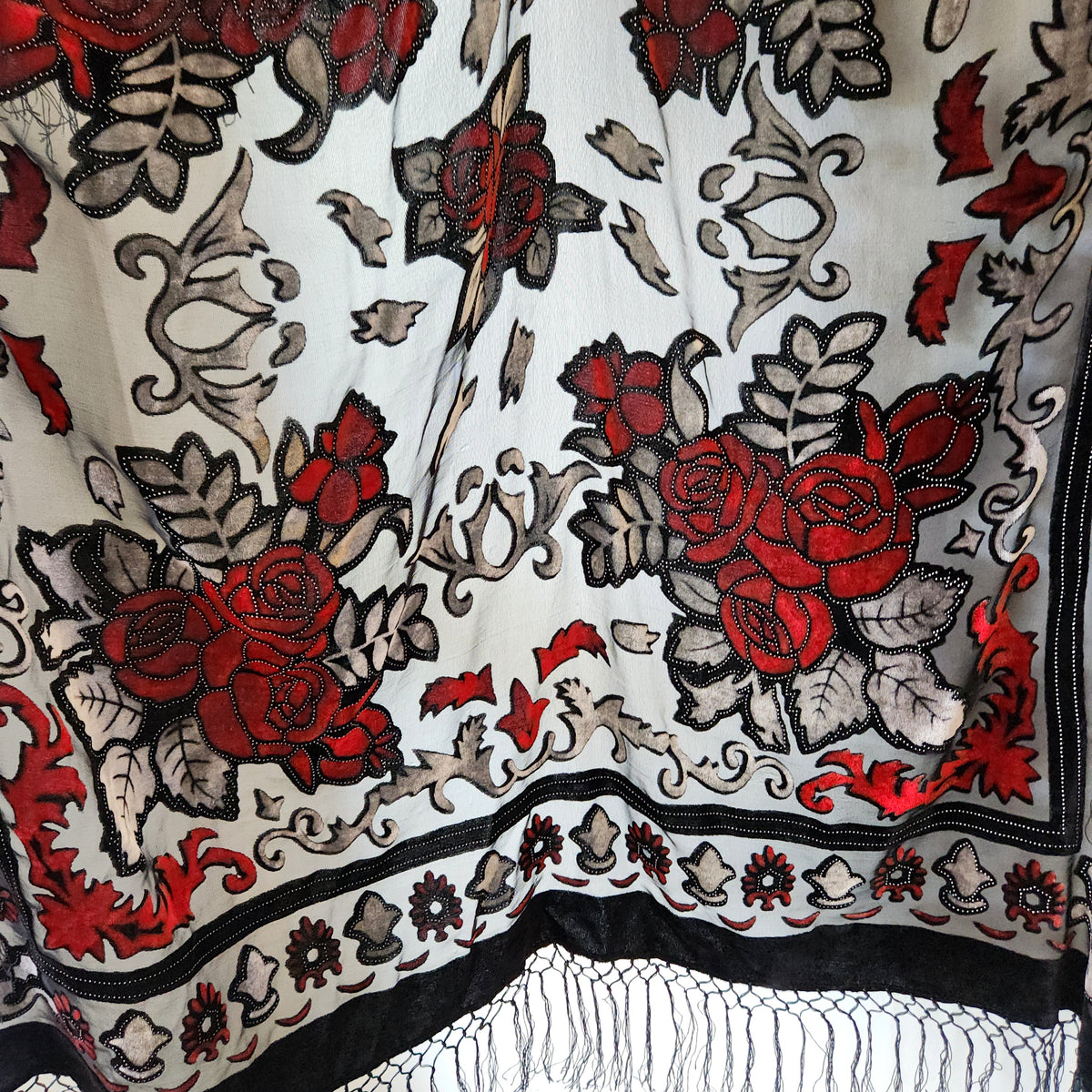 Large Velvet Burnout Shawl with Fringe