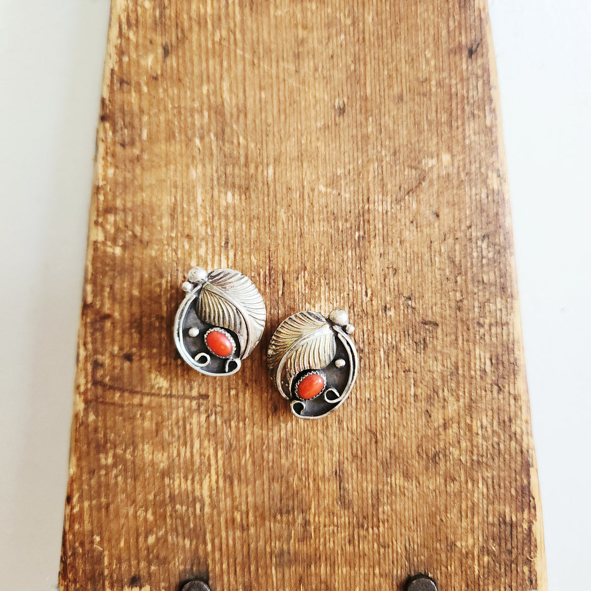 Sterling Silver & Coral Apache Stud Earrings