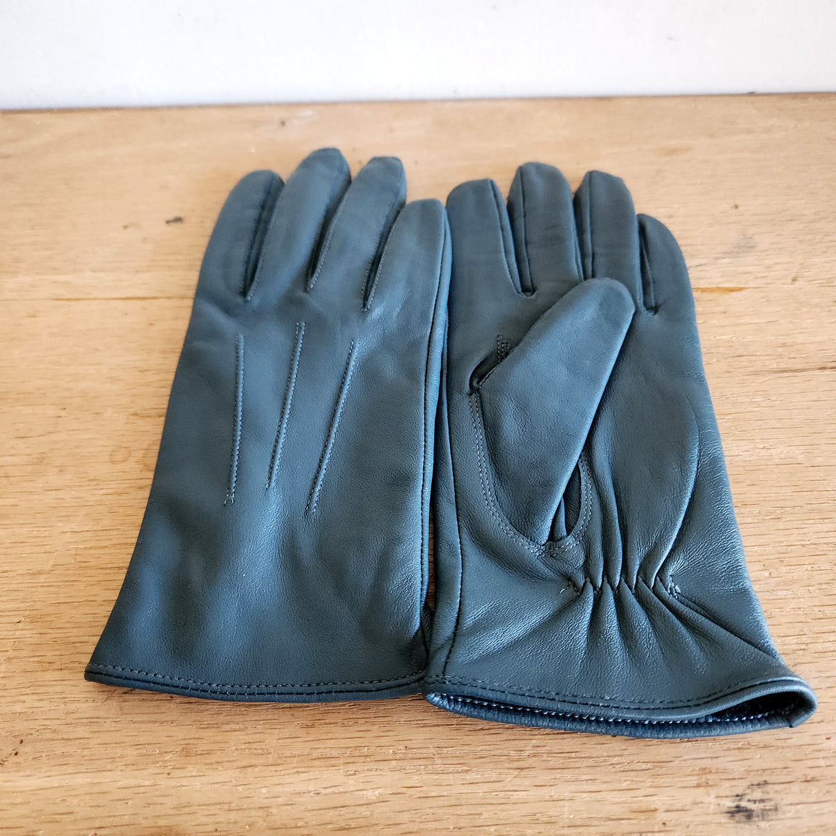 Teal Leather Gloves with Lining - S/M