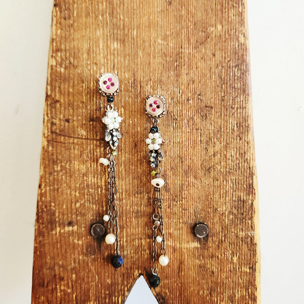 Mixed Materials Dangle Stud Earrings