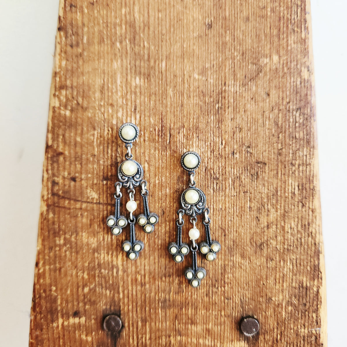 Silvertone Stud Chandelier Earrings