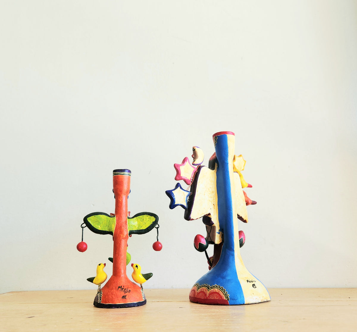 Mexican Folk Art Handpainted Tree of Life Candle Holders