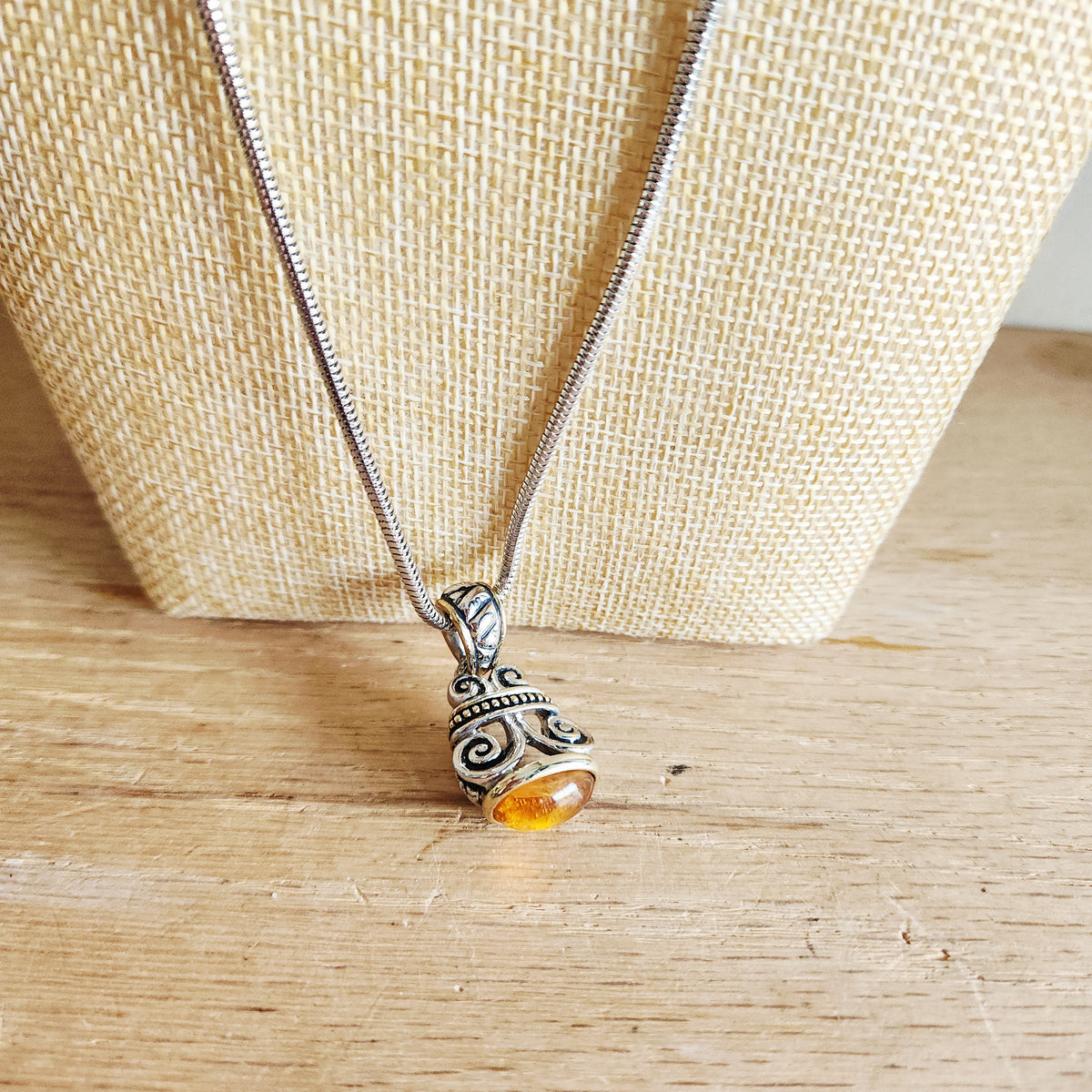 Silvertone Chain with Domed Pendant
