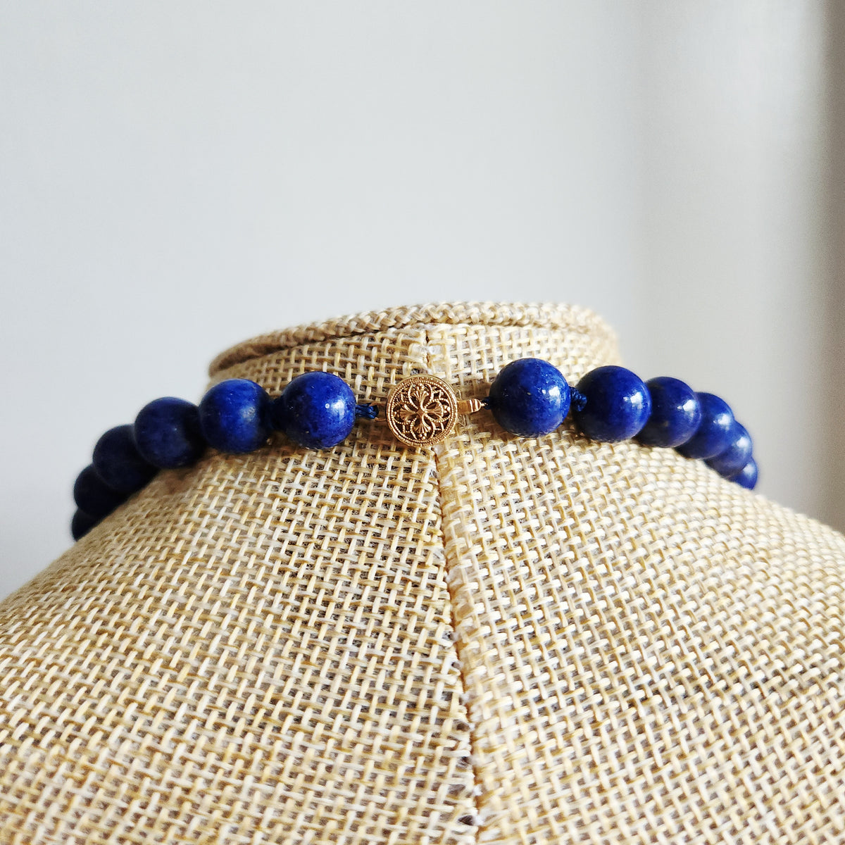 Lapis Lazuli Bead Necklace with 14K Gold Clasp