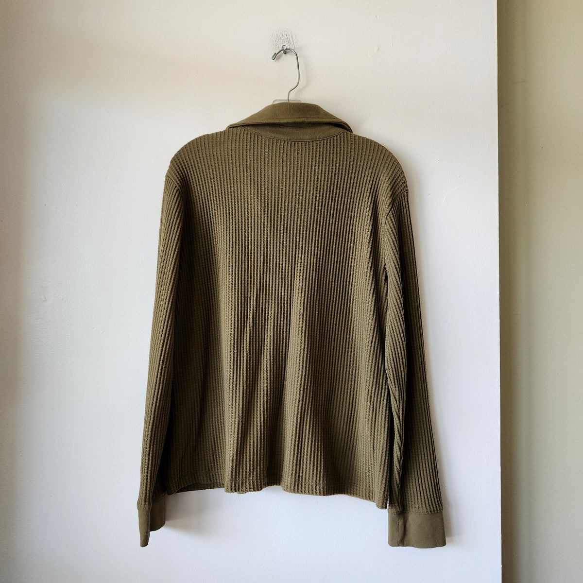 Lands' End Olive Green Waffle Button Up Shirt - M