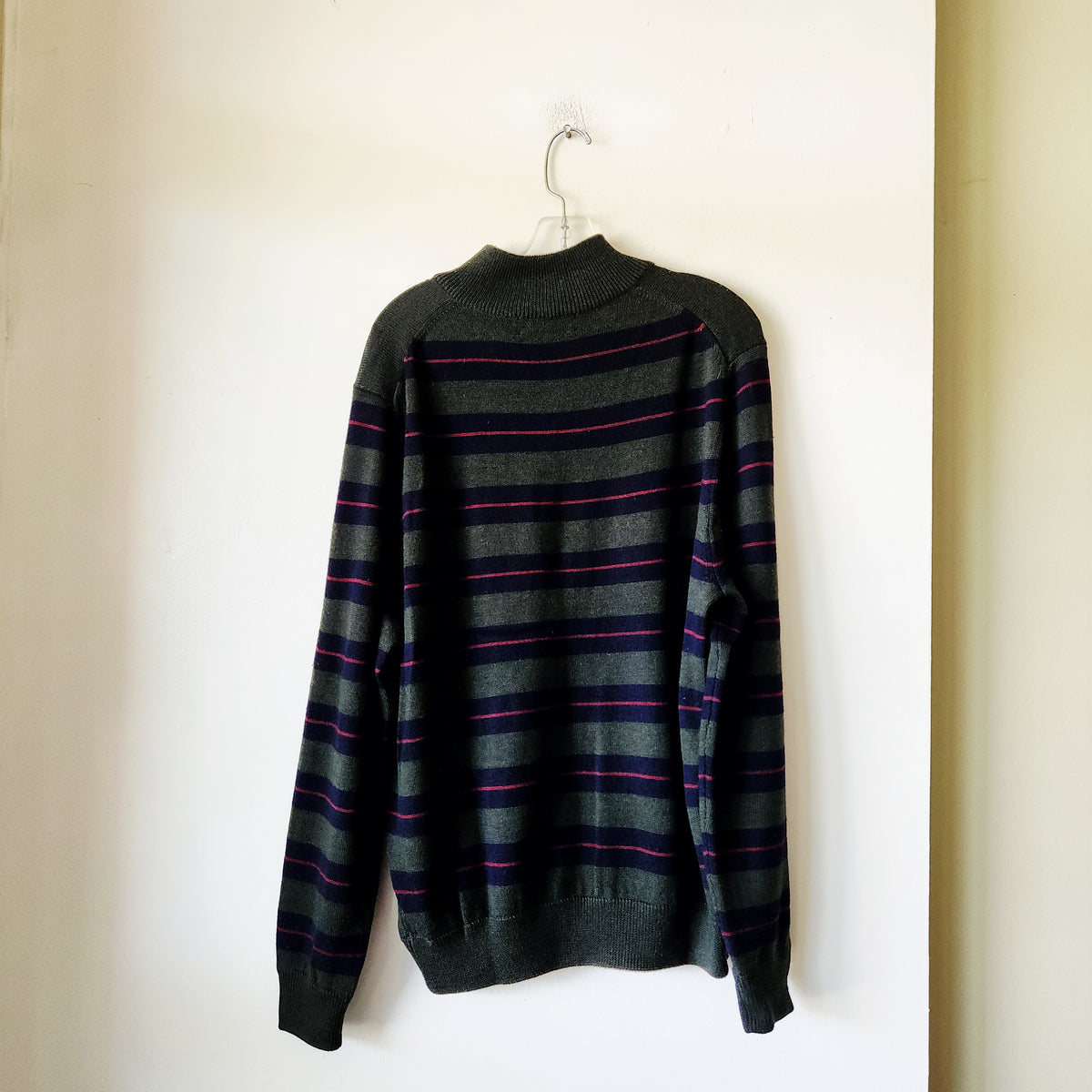 Brooks Brothers 100% Merino Wool Quarter Zip Striped Sweater - L