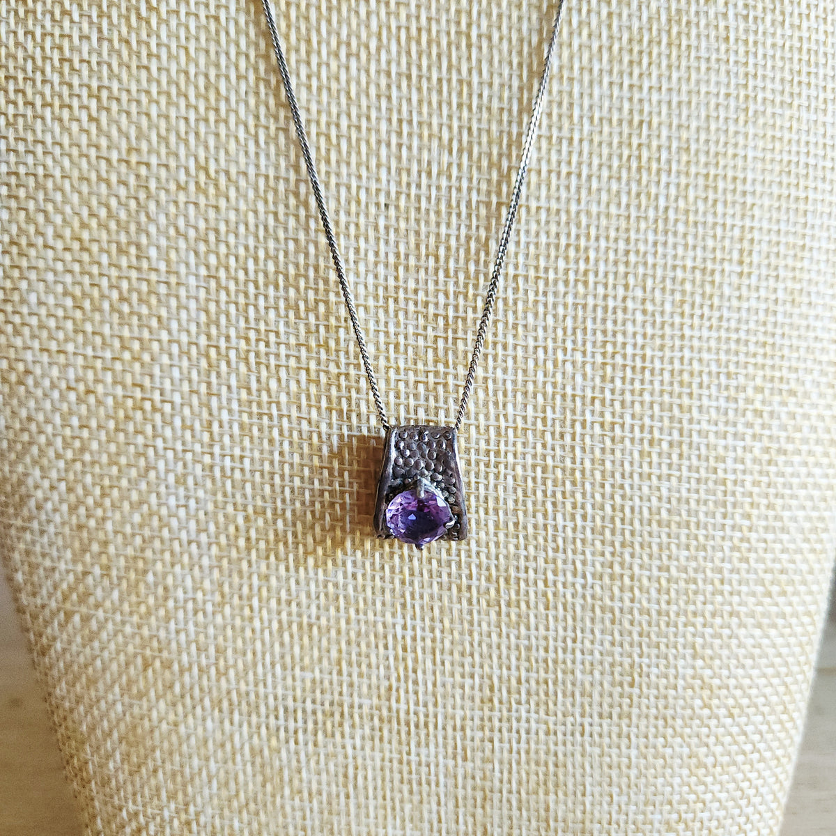 Sterling Silver Chain with Unique Amethyst Stud Pendant