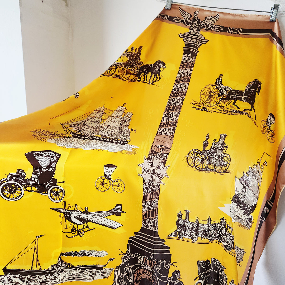 Rolled Edge Oversized Scarf with Transportation Motif