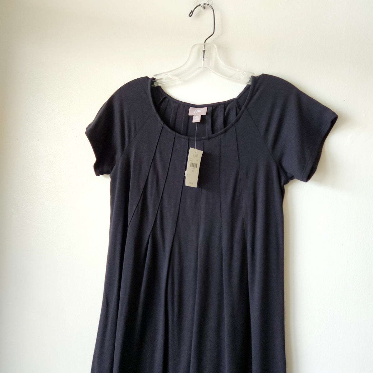 J Jill Black Jersey Pleated Dress - XS Petite - New