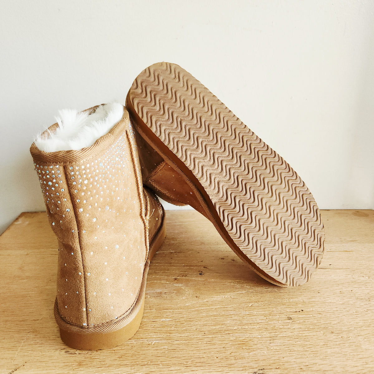 Masseys Faux Shearling Ankle Boots with Embellishment - size 8M