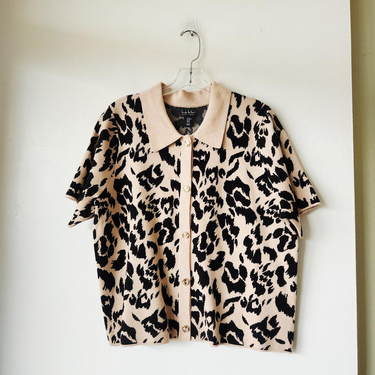 Nicole Miller Leopard Print Cardigan with Collar - XL
