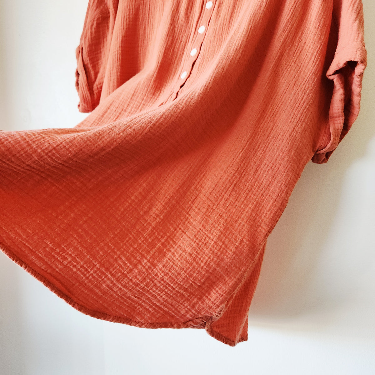 Quince 100% Gauzy Cotton Half Button Top - L
