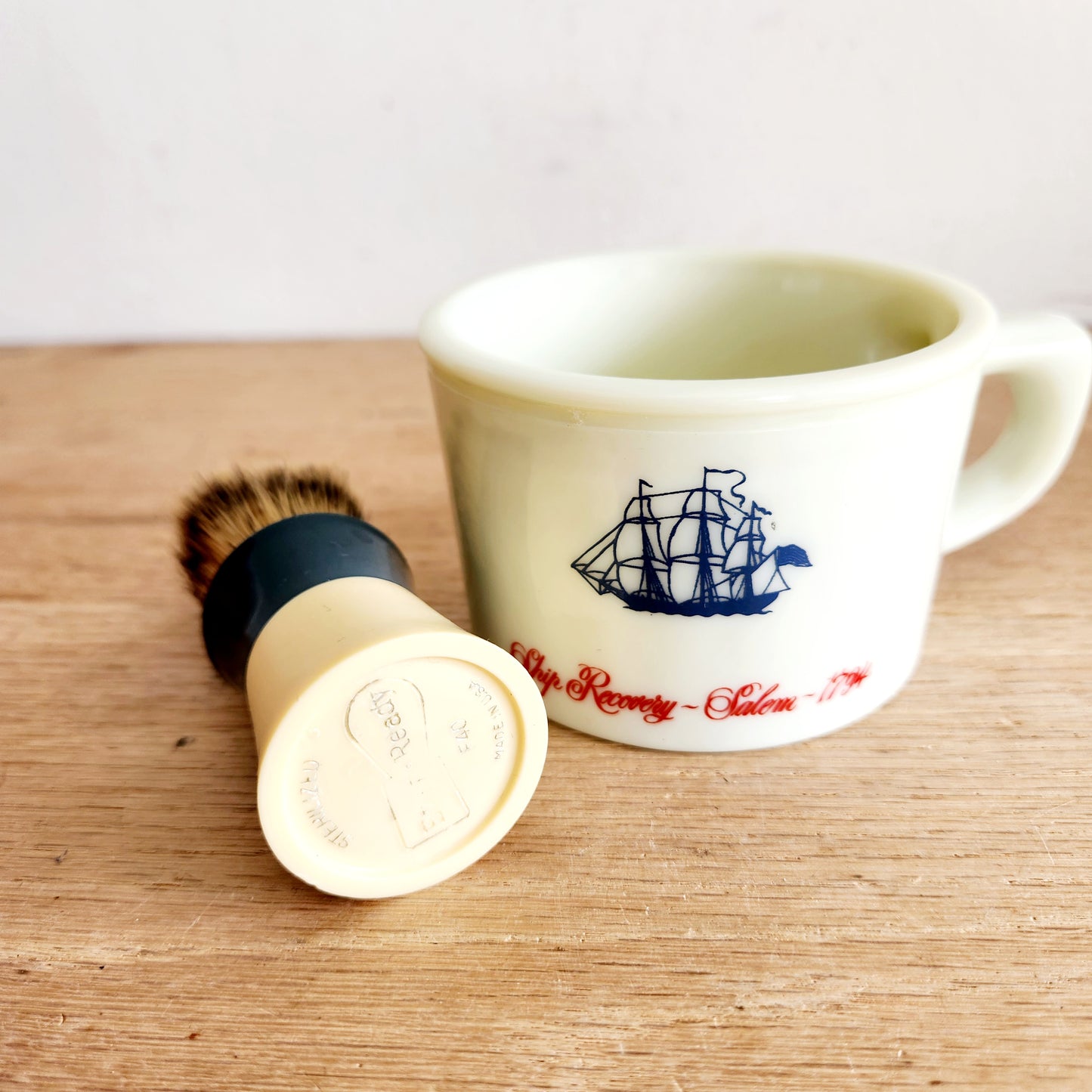Vintage Shaving Set: Shulton Old Spice Glass Mug with Ships and Brush