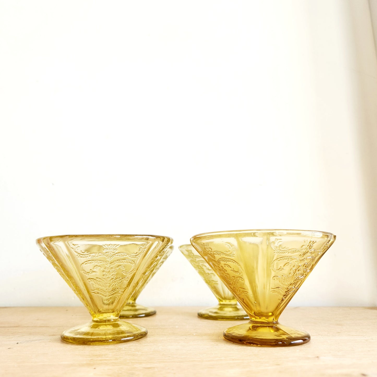 Vintage Golden Yellow Depression Glass Footed Dessert Bowls Set of 4