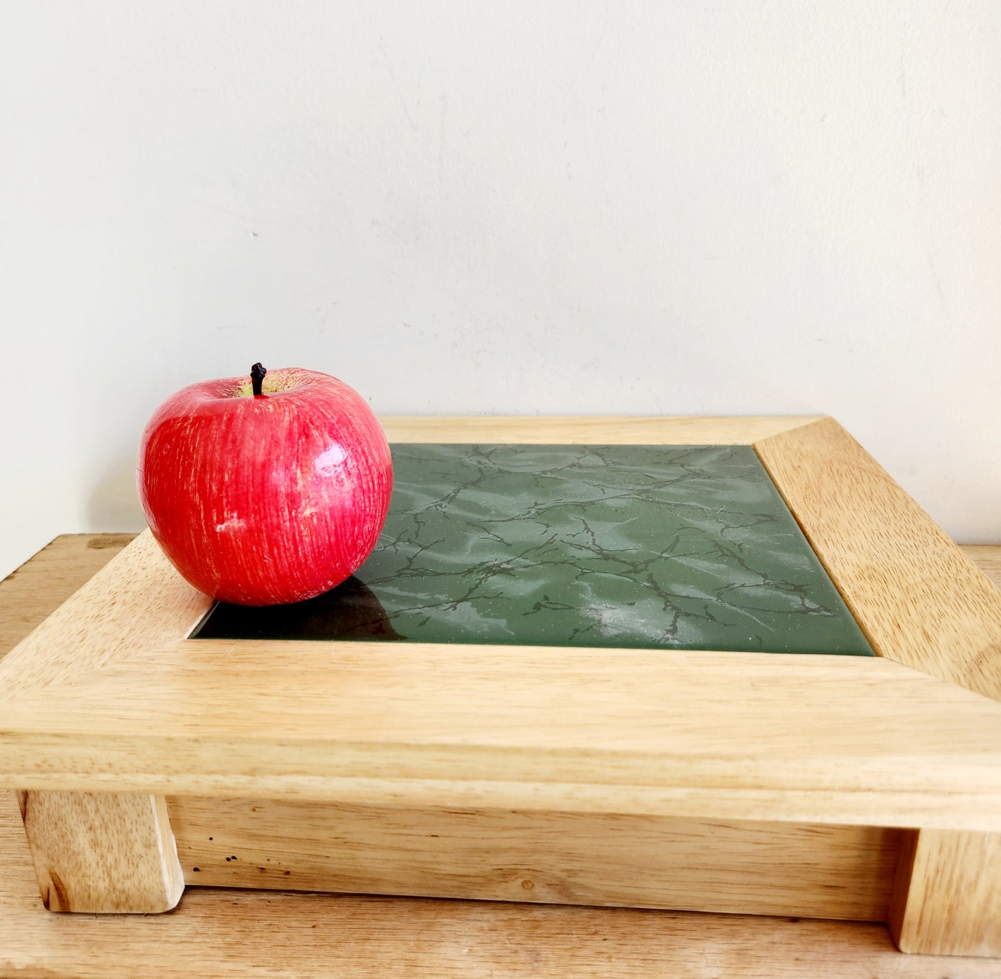 Vintage Wood and Tile Cutting Board with Utensils