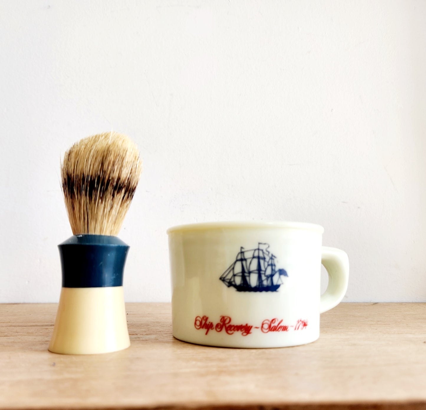 Vintage Shaving Set: Shulton Old Spice Glass Mug with Ships and Brush