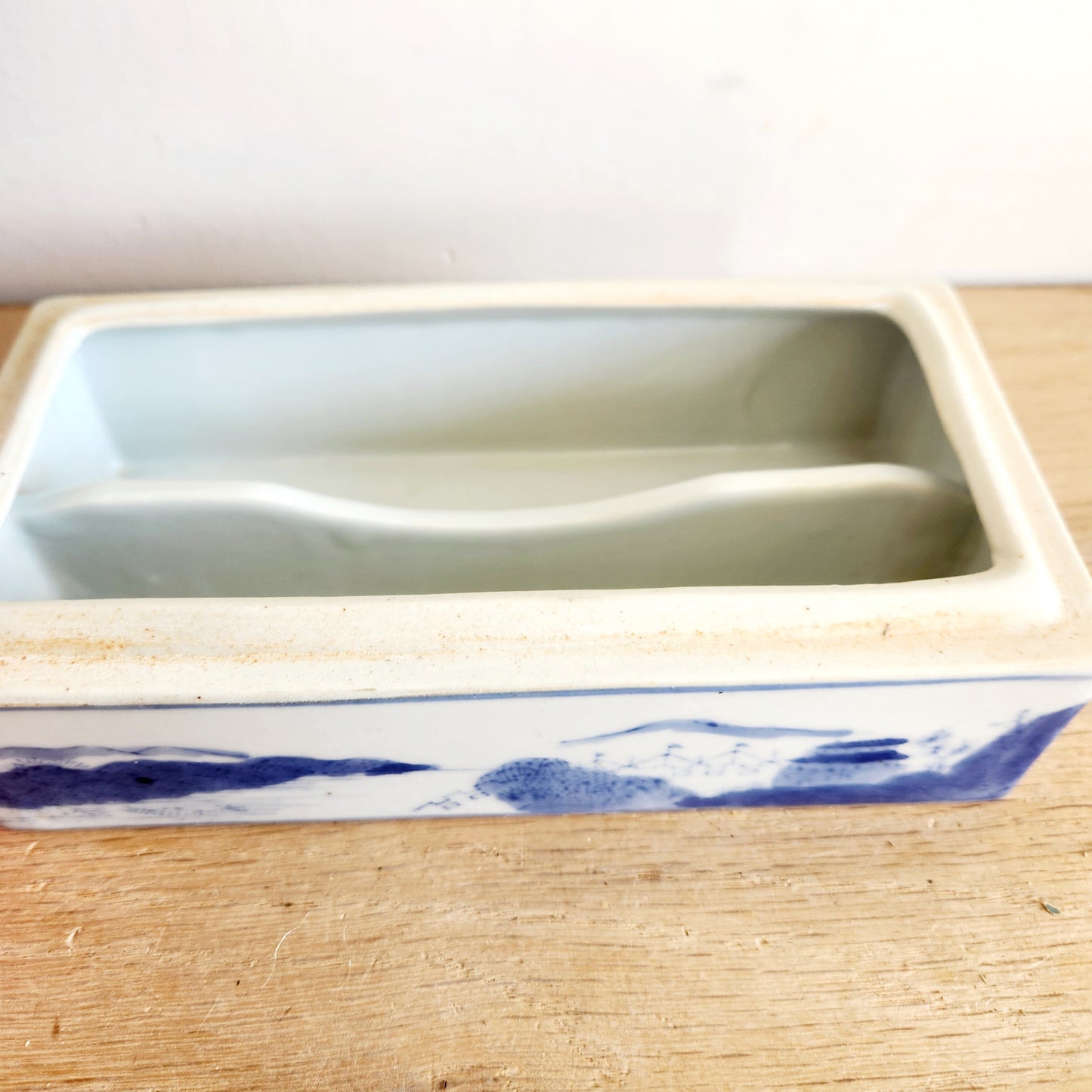 Vintage Chinese Blue Divided Porcelain Box 11" x 4" x 2"