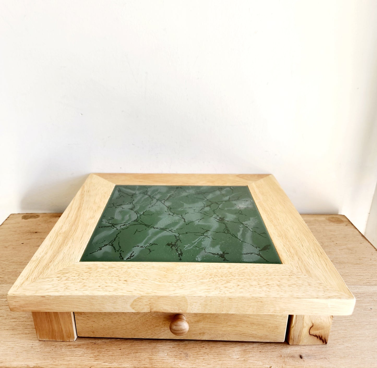 Vintage Wood and Tile Cutting Board with Utensils