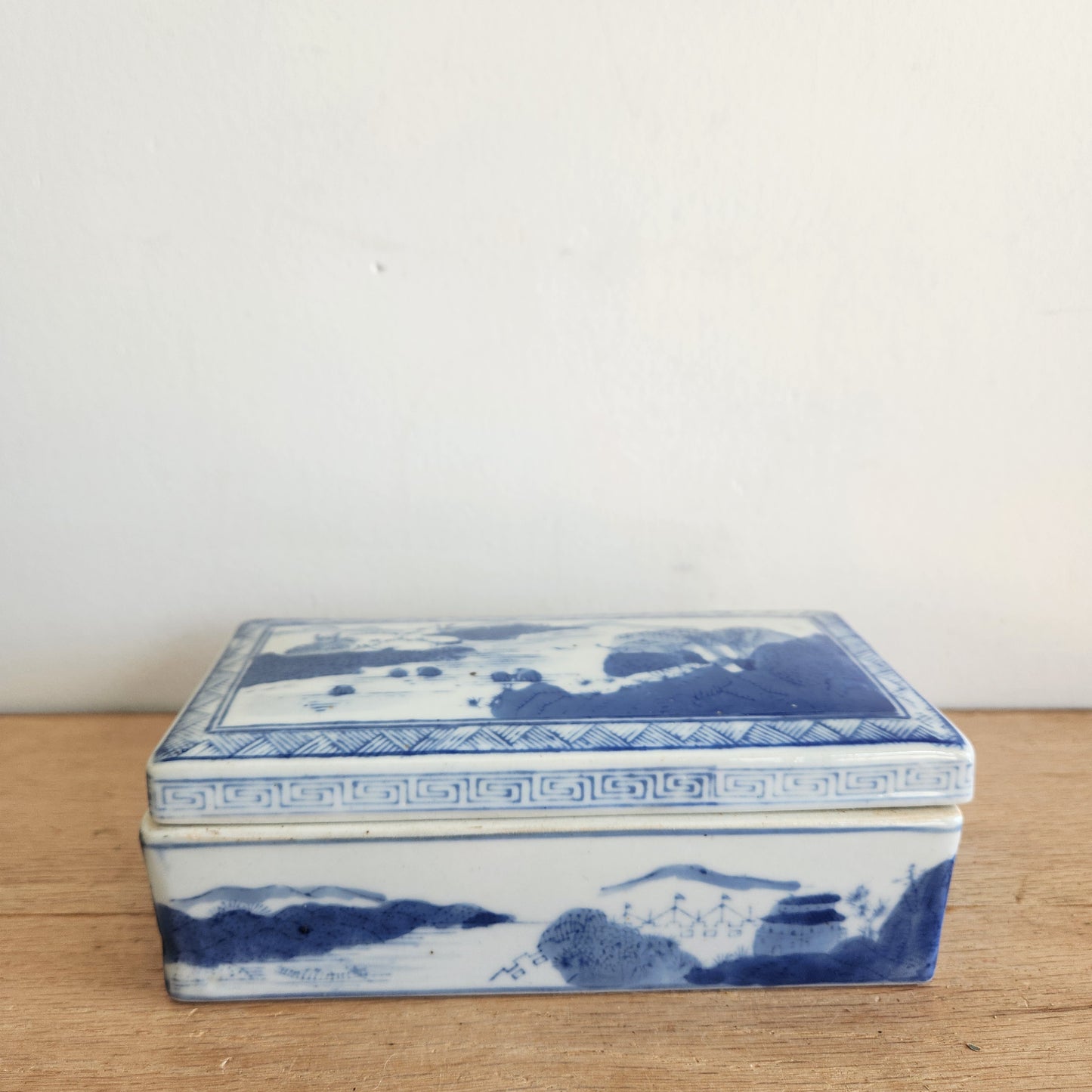 Vintage Chinese Blue Divided Porcelain Box 11" x 4" x 2"