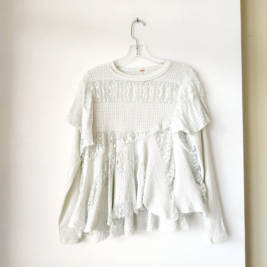 Free People Mint Lace Ruffled Top - XS