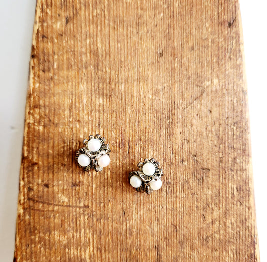 Sterling Silver Flower Bunch Stud Earrings