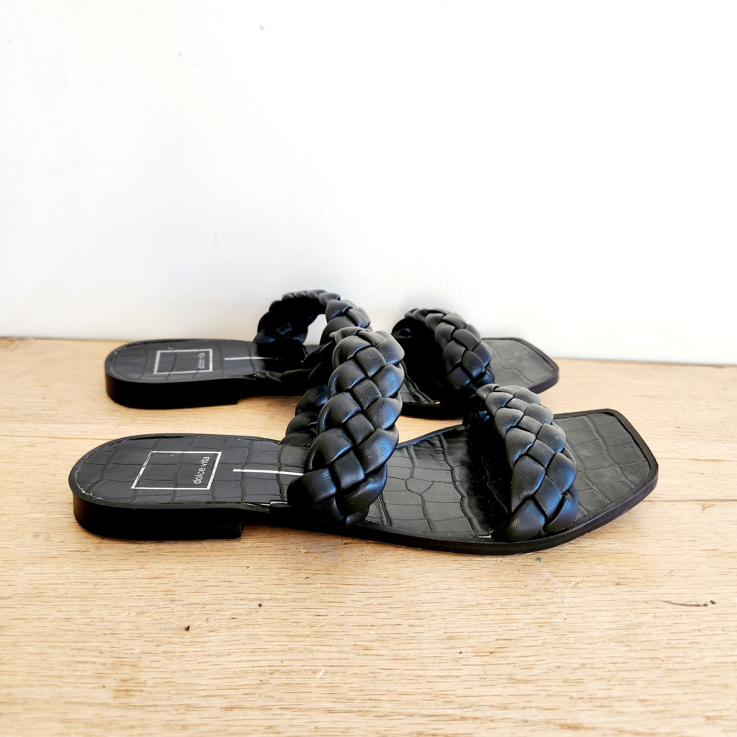 Dolce Vita Black Braided Slides - size 8.5