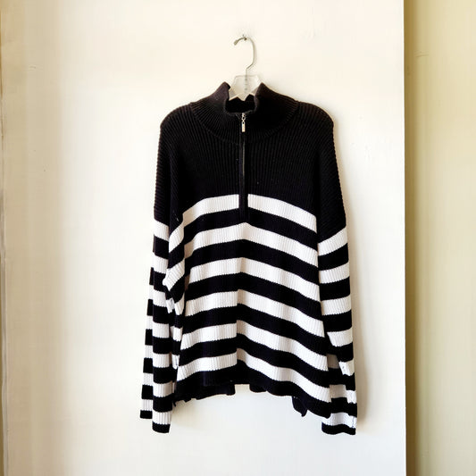 Ellos Striped Quater Zip Sweater - size 1X