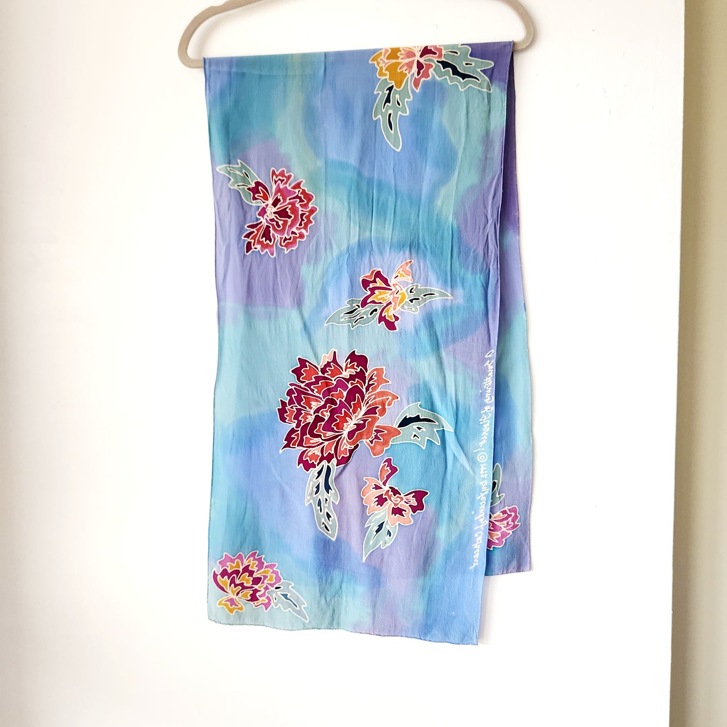 Hand Dyed Scarf with Flowers
