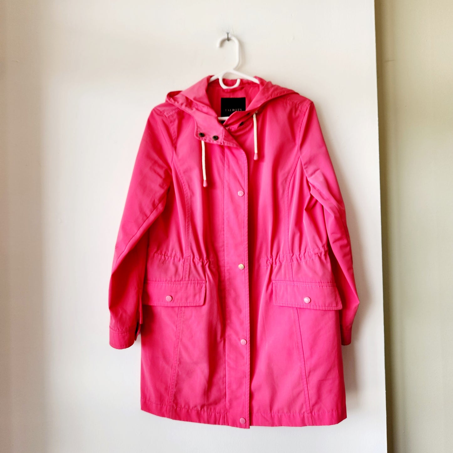 Talbots Hot Pink Raincoat Drawstring Waist Detail - M