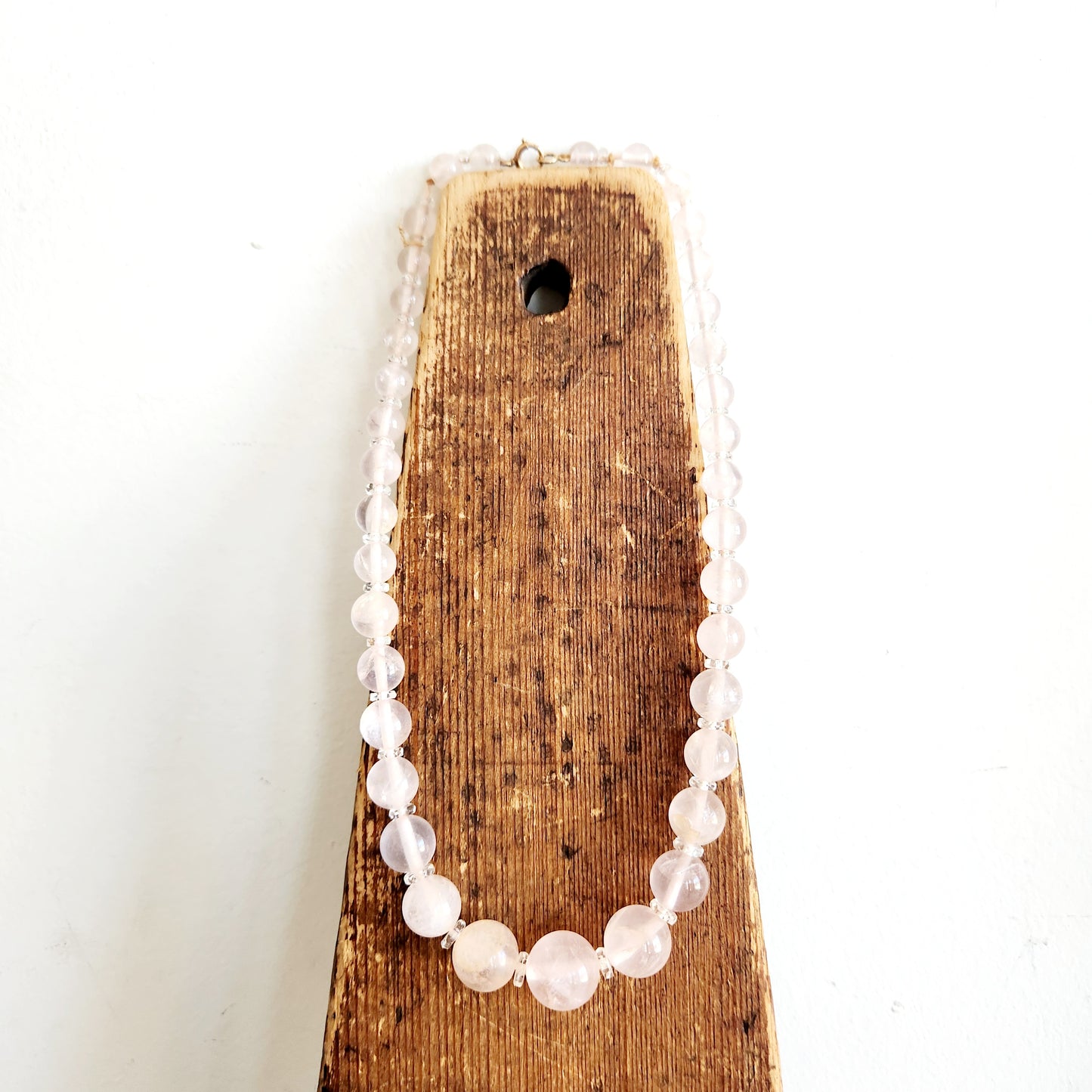 Rose Quartz Bead Necklace with 12K Gold Fill Clasp