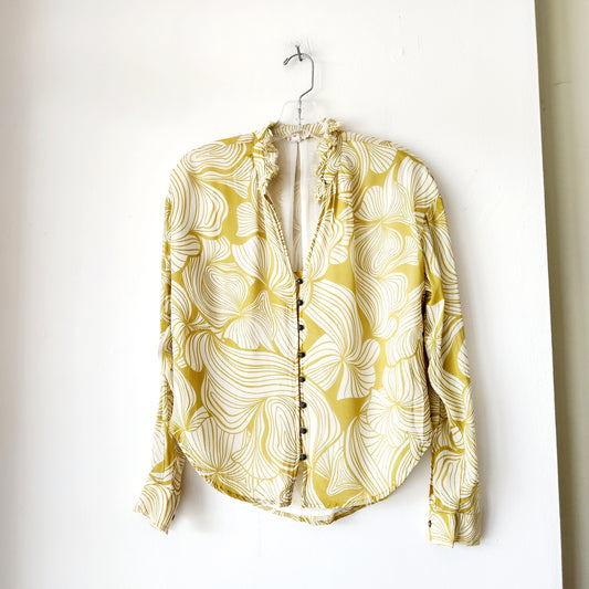 Pilcro Button Up Top with Semisheer Sleeves - XXS