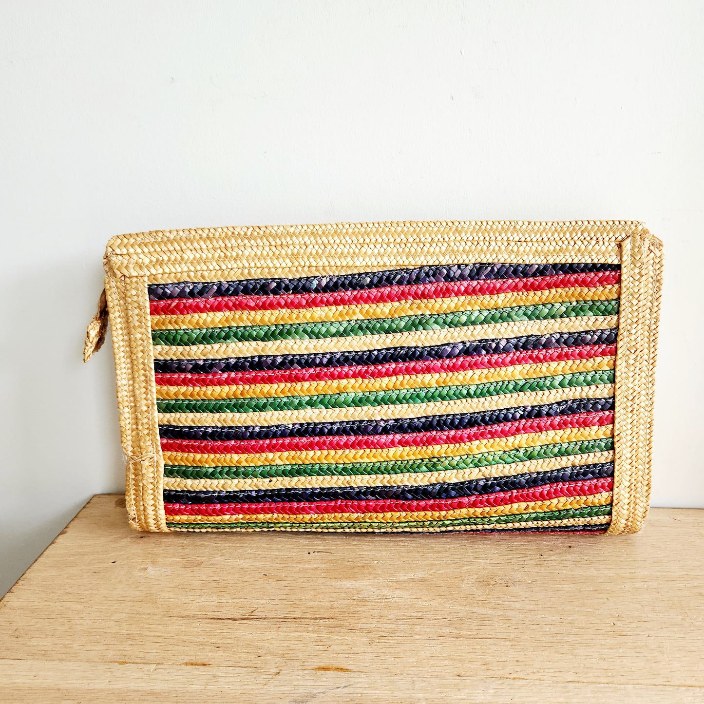Vintage Straw Striped Clutch - as is