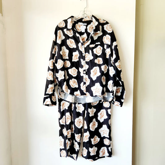 Nicole Miller 100% Linen Seashell Motif Matching Set - L