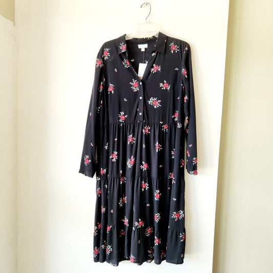 J Jill Black Rosebud Print Dress - L Petite - New